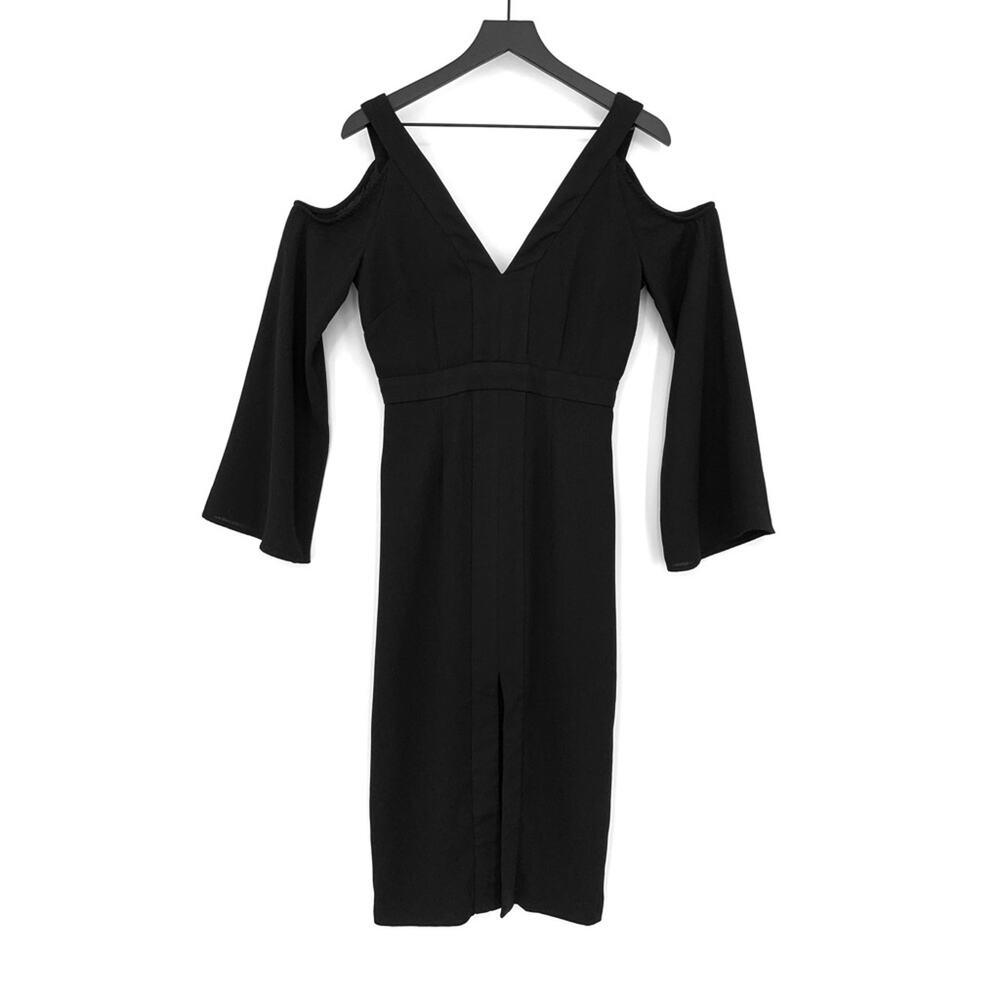 KEEPSAKE In Motion Cold Shoulder Midi Dress Black M